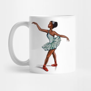 Ballerina in blue green dress and in red shoes - ballerina doing pirouette in red tutu and red shoes  - brown skin ballerina Mug